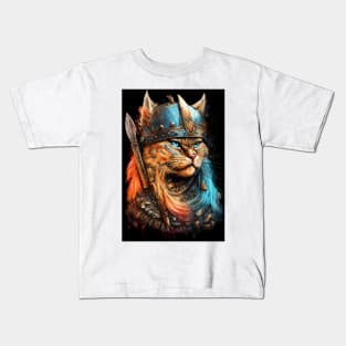 Viking Cat Portrait Painting Kids T-Shirt